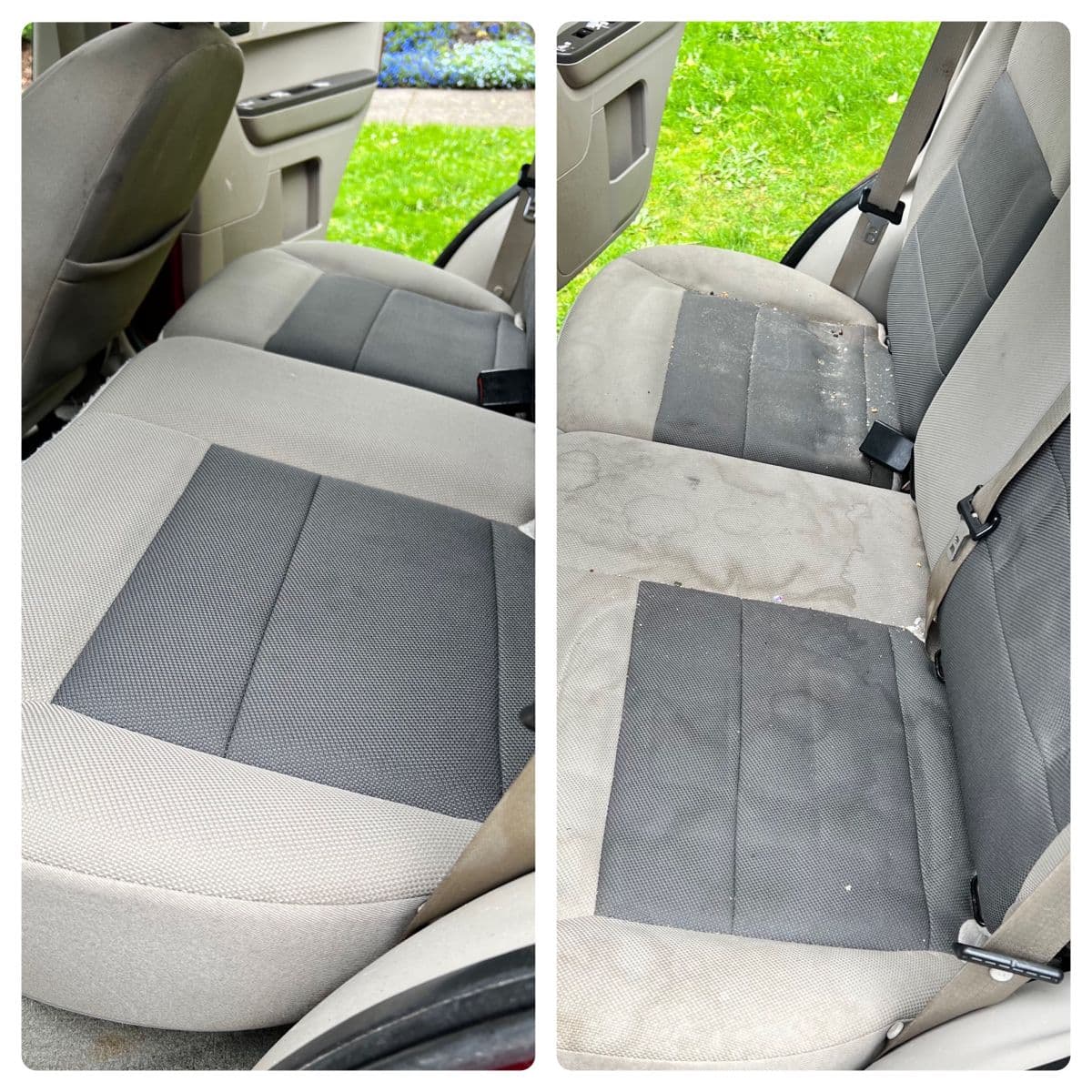 Back seat fabric before and after professional cleaning